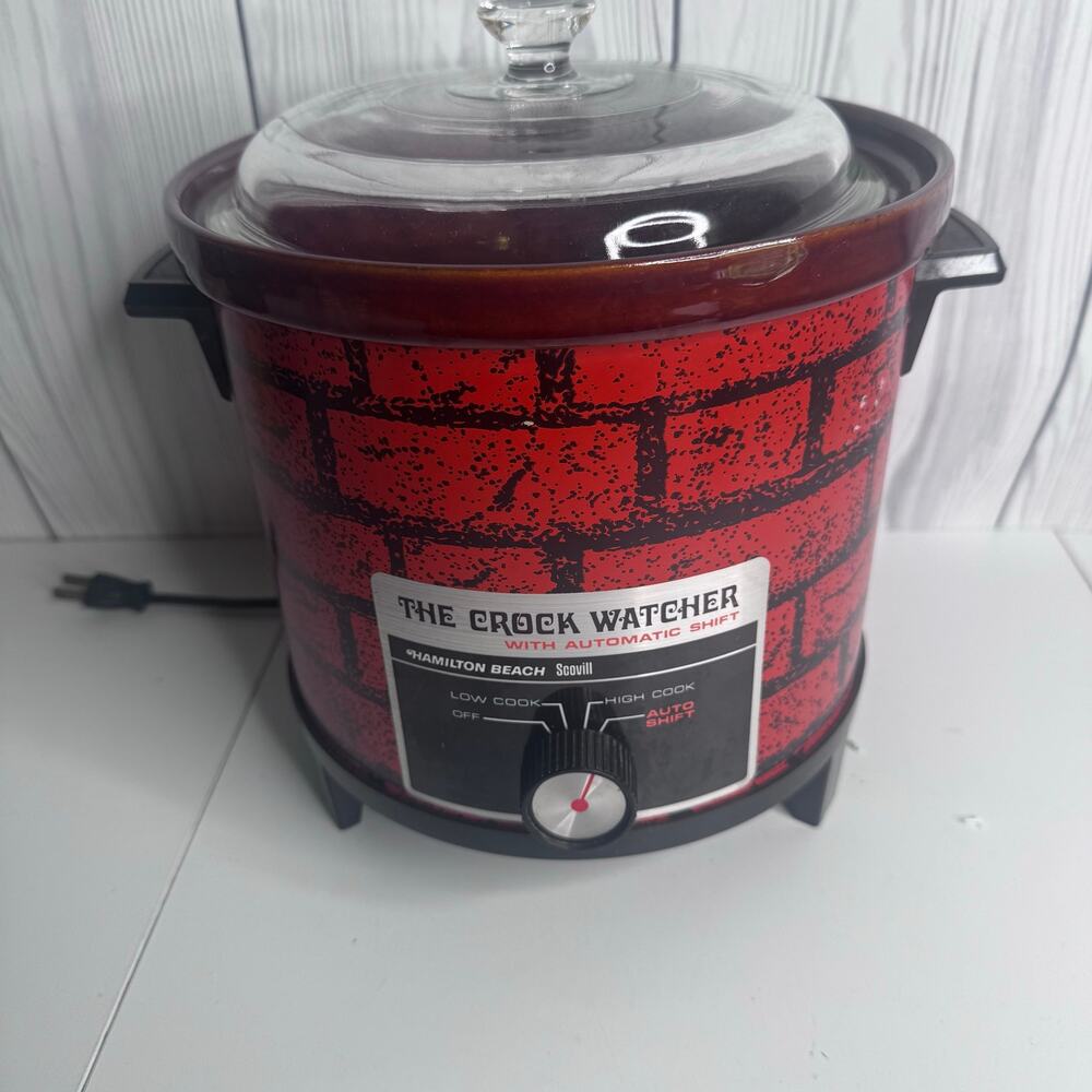 Rare Hamilton Beach Vintage Crock Pot Watcher Stoneware Brick Grandma Cottage